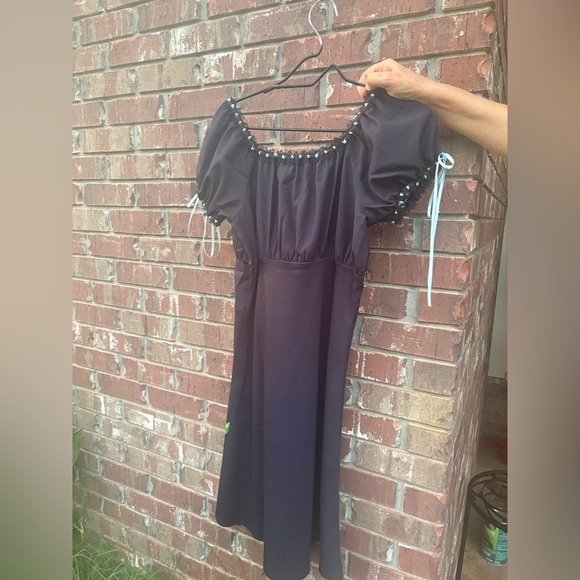 Maiden Black Snowdrop Print Ribbon Puff Sleeve Mini Dress by Tyler Mcgillivary - Picture 3 of 4